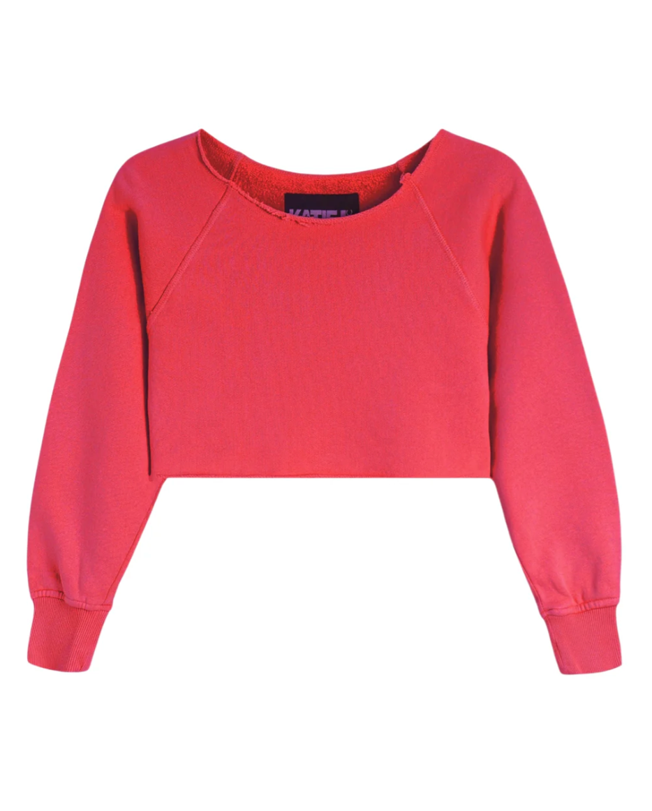 SHAYNE OFF THE SHOULDER SWEATSHIRT IN RED HOT XOXO